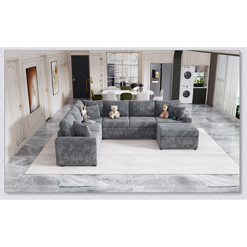 Spacieux canapé modulaire de 112,2 pouces avec canapé-lit et repose-pieds avec rangement, parfait pour le confort et la polyvalence de toute maison.
