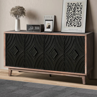 Mid Century Buffet Cabinet With 4 Special Pattern Doors And 2 Shelves - Accent Storage Sideboard Unique Door Patterns For Various Spaces by Ophelia & Co.