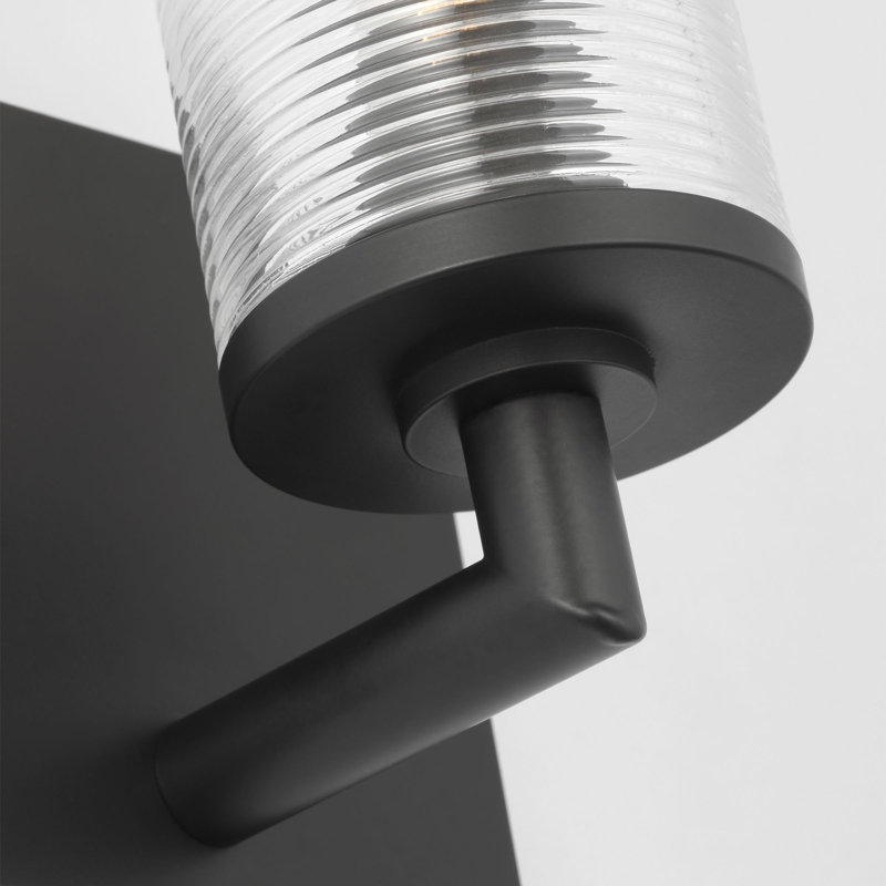 Sarita 1 Light Bathroom Bedroom Wall Fixture With Clear Ribbed Shade, Midnight Black