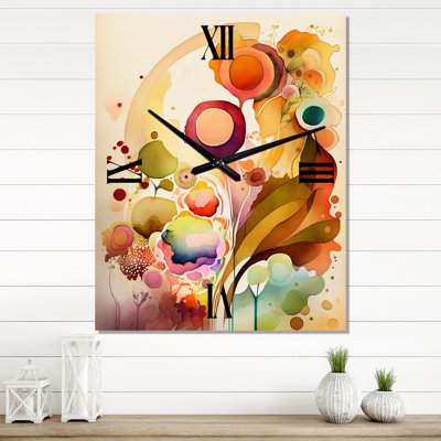 Horloge murale moderne «Blossoming Autumn Flowers Watercolor VI - Abstract Botanicals»