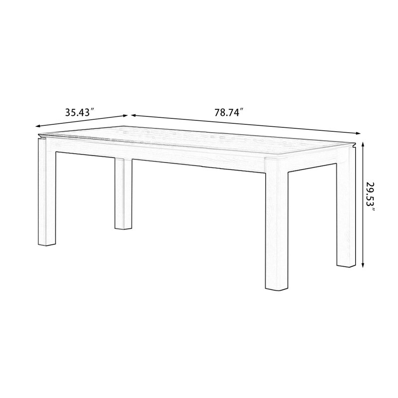 Table de salle à manger rectangulaire noire, H 29,53 po x L 78,74 po x l 35,43 po
