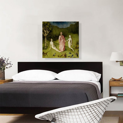 «God présentant Eve à Adam, détail du jardin des délices» par Hieronyme Bosch - reproduction d'art sur toile tendue