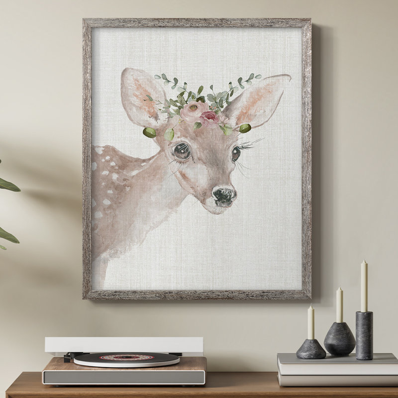 Dressy Fawn, reproduction encadrée - bois massif, H 15 po x l 12 po