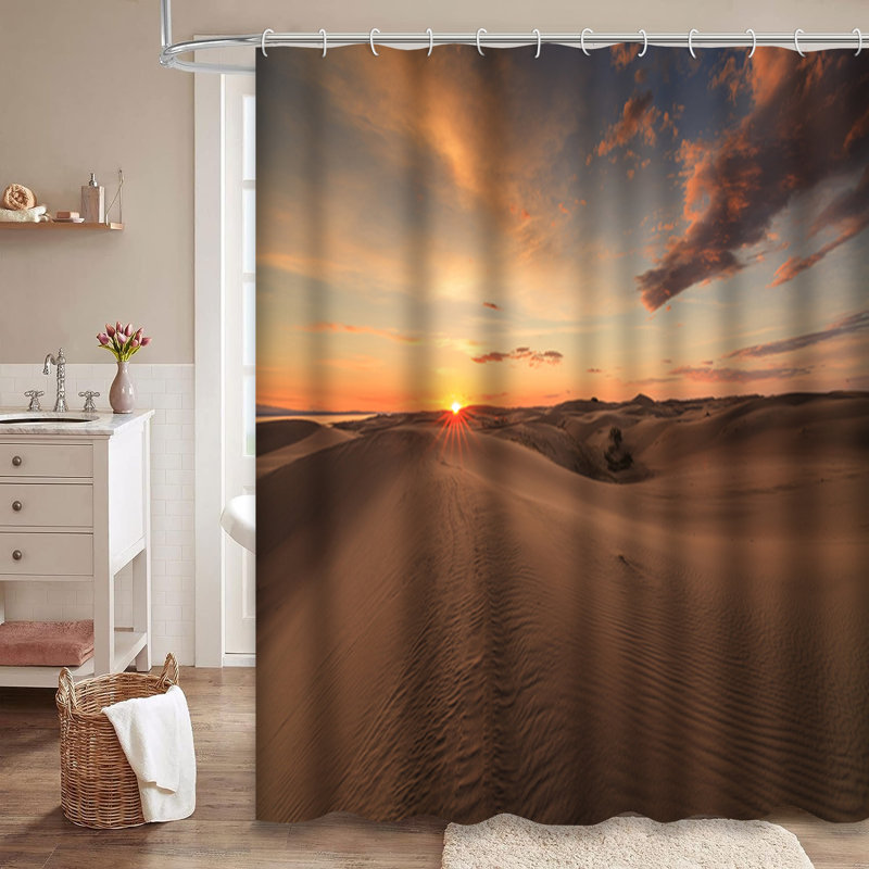 Rideau de douche marocain à motif de coucher de soleil et de lune avec 12 crochets, L 72 po x l 78 po