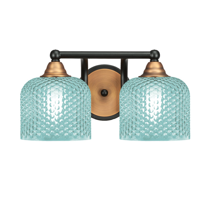Paramount 2 Light Bath Bar Matte Black & Brass Finish 6" Turquoise Glass, Matte Black/Brass, 2 Lights