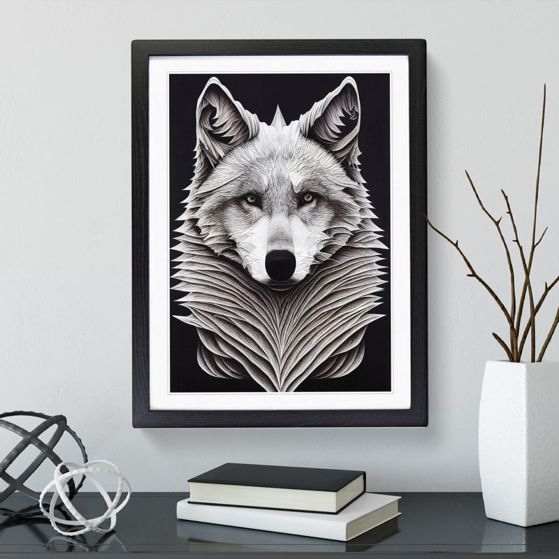 Bust Of The Wolf No.2 - Print, 66cm H x 48cm W x 2cm D, Black Framed, White