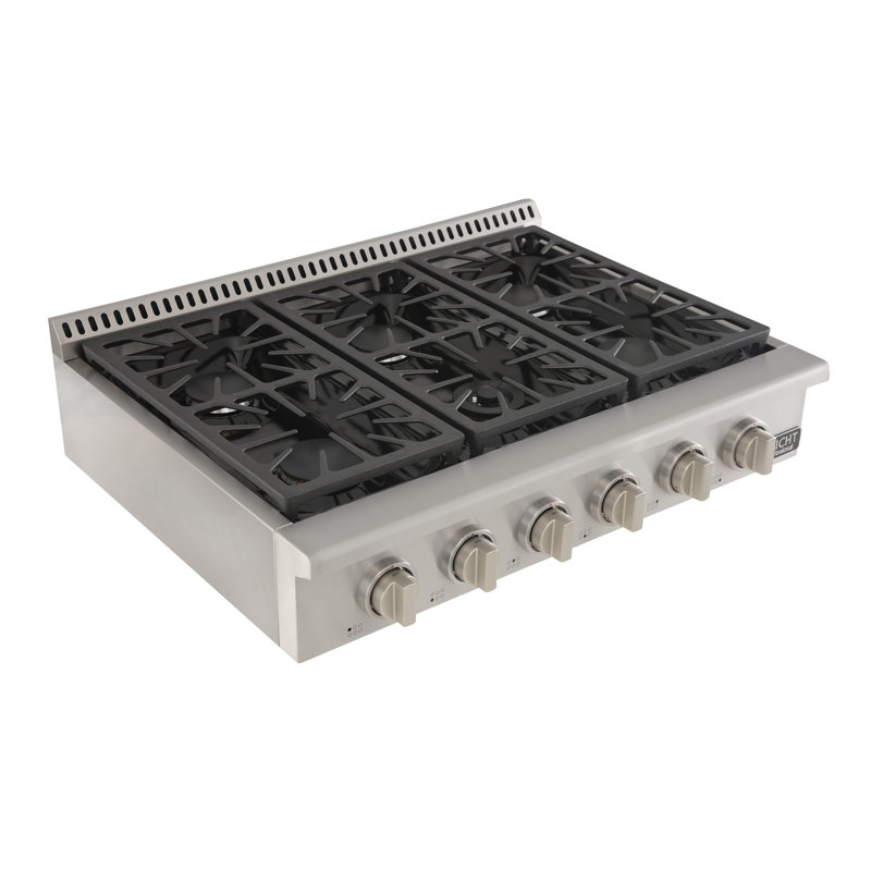 Kucht Professional 36" 6 Burner Cooktop, Classic Silver, Natural Gas