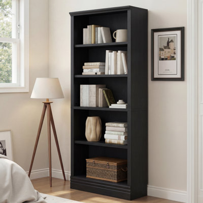 Tall Bookcase with Adjustable Shelves, 5-Tier Standard Bookshelf, Black, 72.5 Inch