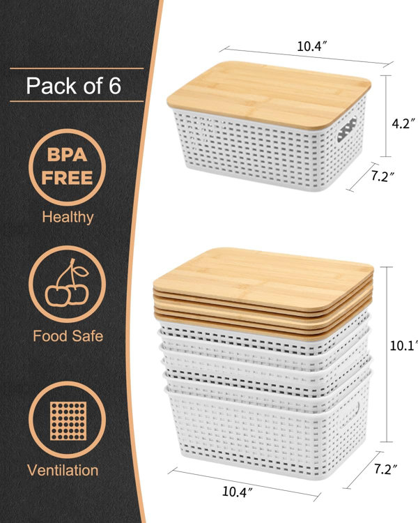 Rebrilliant Rattan Plastic Weave Basket, Storage Bins Organizer For Closet,  Shelf, Kitchen, Pantry And Bathroom - Ideal For Makeup, Cosmetics, Hair  Supplies, And Clothes - Blue-L-6-6 Pack-Large