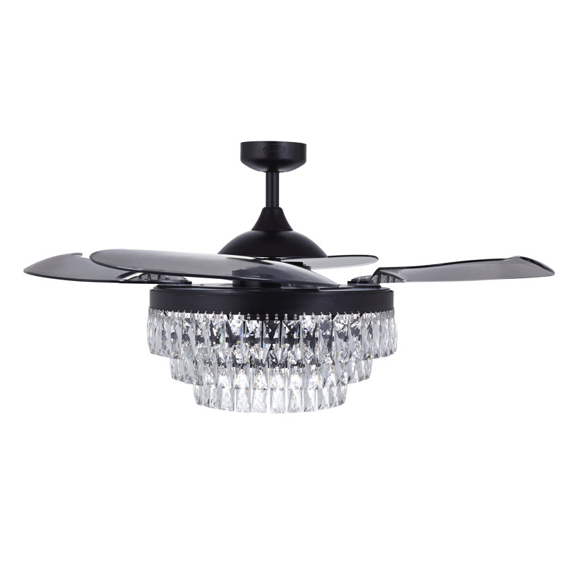 Veil 48" Retractable Blade Ceiling Fan with Light and Remote, Modern Fandelier Ceiling Fan, Patented Design Technology, Stronger Thicker Blades, Antique Black