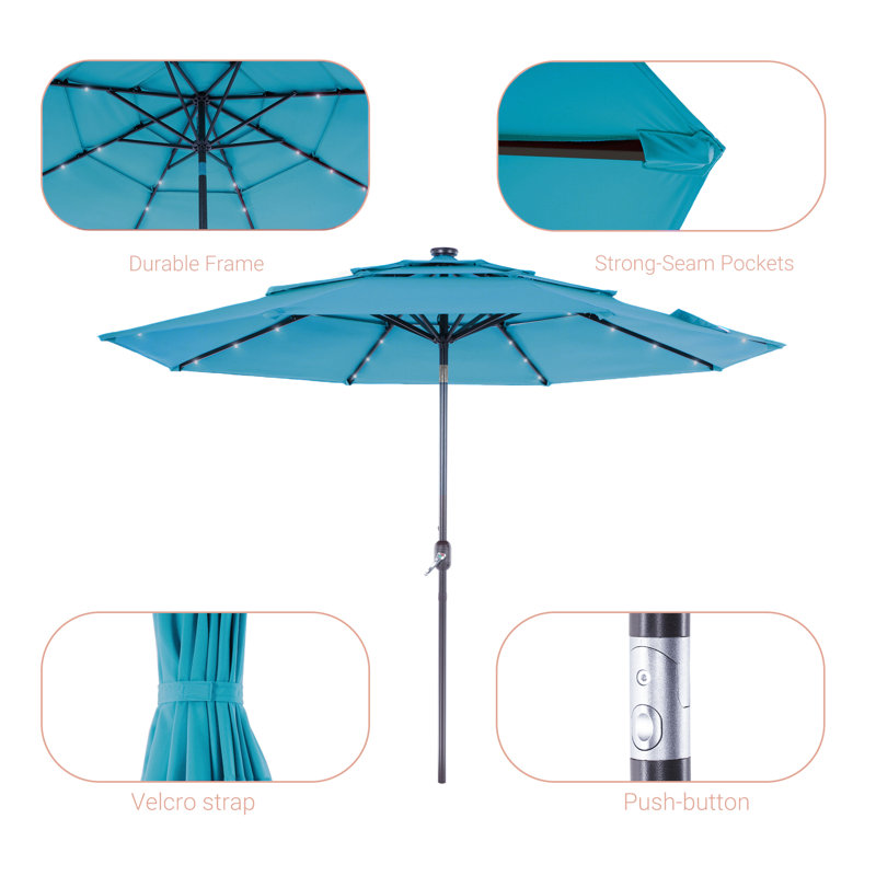 Parasol de marché éclairé 120 po Sanfra, Sarcelle
