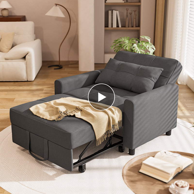 Hogsett 3-in-1 Convertible Accent Chair,Upholstered Sleeper Sofa Bed, Dark Gray Linen