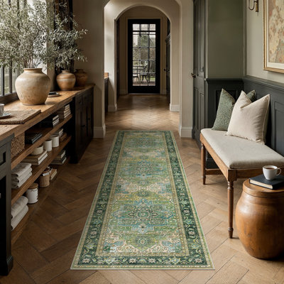 Emery Traditional Oriental Washable Area Rug With Non-Slip Backing