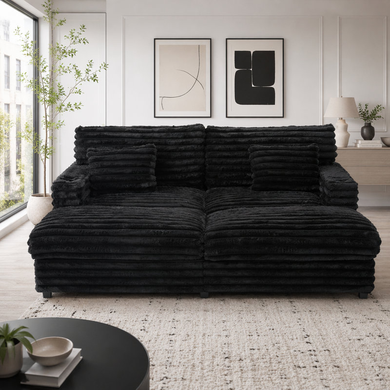 Très grand canapé-lit double avec canapé-lit de 82 po et canapé-lit moelleux avec deux coussins de soutien, ports USB et porte-gobelets