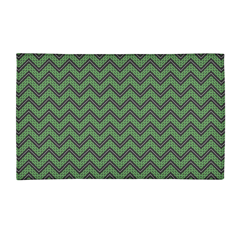 Tapis bleu/noir à chevron tiré à la main, Rectangle 8 pi x 10 pi