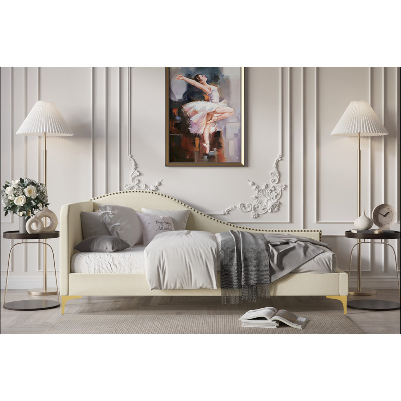 Lit de jour simple Edina, Beige