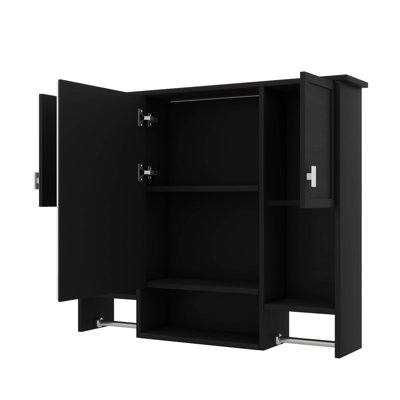 Armoire à pharmacie de salle de bain 35 po x 27,5 po, armoire de rangement murale avec miroir, armoire à miroir avec six tablettes ouvertes