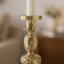 Porte-bougie Doz, base en marbre blanc, tige sphérique dorée de 19 pouces-124246089
