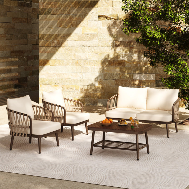 4-Piece Outdoor Patio Furniture Set, Brown, White