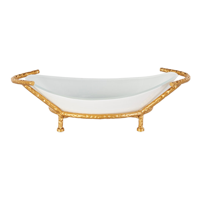 Bol de cuisine blanc en verre trempé Cole avec support en métal doré