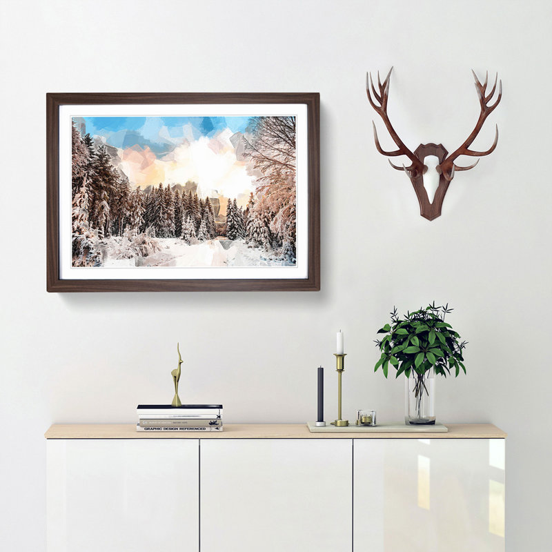 Winter White Forest in Sweden in Abstract - Picture Frame Graphic Art Print, 60cm H x 91cm W x 2cm D, Walnut