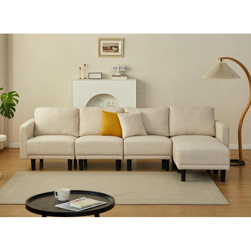 Canapé à accoudoirs carrés de 104,6 po Kaceson, Velours blanc, H 29,3 po x l 104,6 po x P 29,5 po
