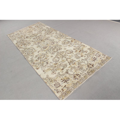 Tapis turc beige Oushak pour salle à manger et cuisine en laine de style rétro élégant