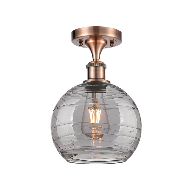 Plafonnier semi-encastré 1 lumière, Cuivre antique, H 11,13 po x l 8 po x P 8 po