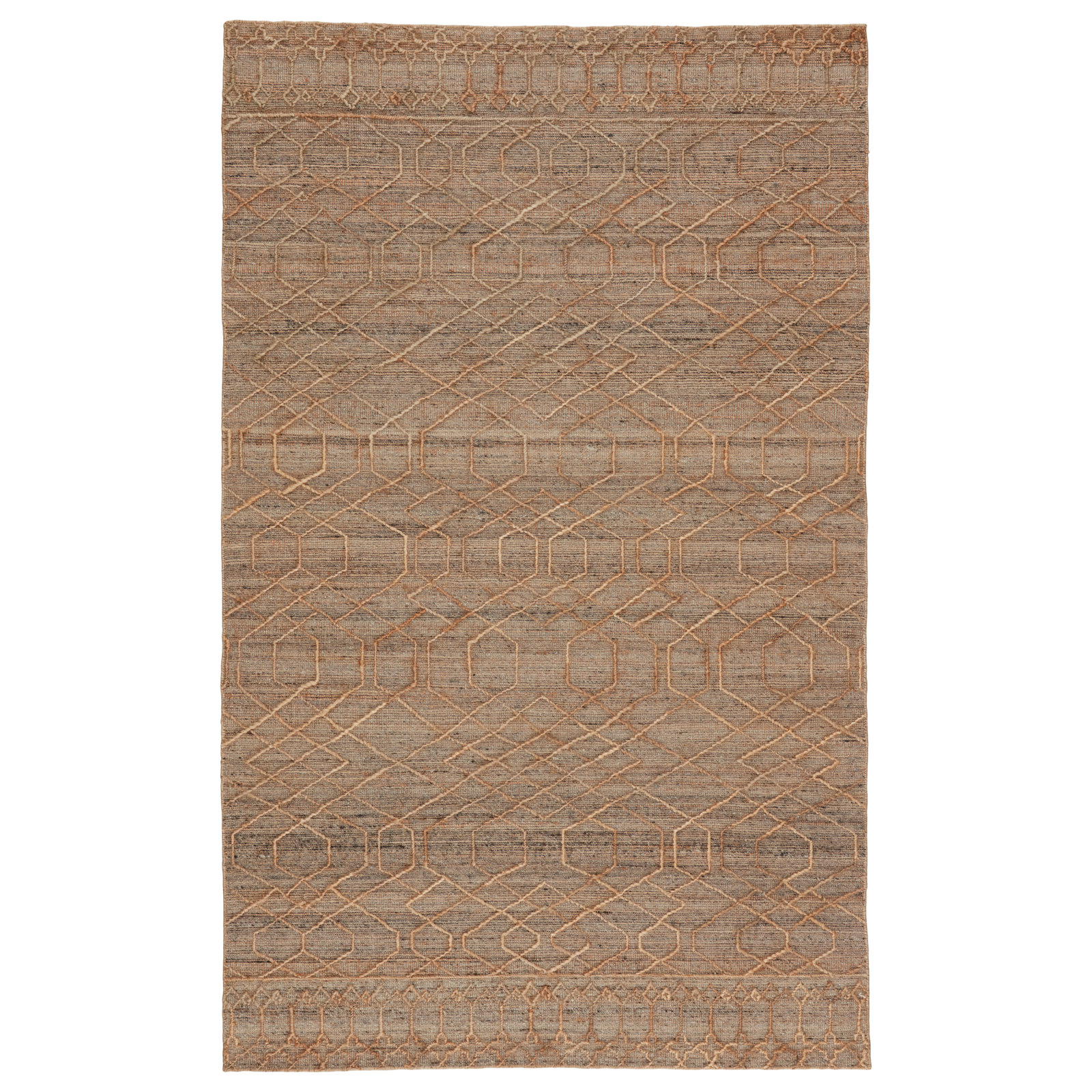 Cecille Beige Oatmeal Hand-Woven Geometric Rug, Rectangle 5' x 8'