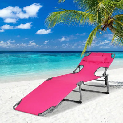 Chaise longue pliante d'extérieur avec coussin rose