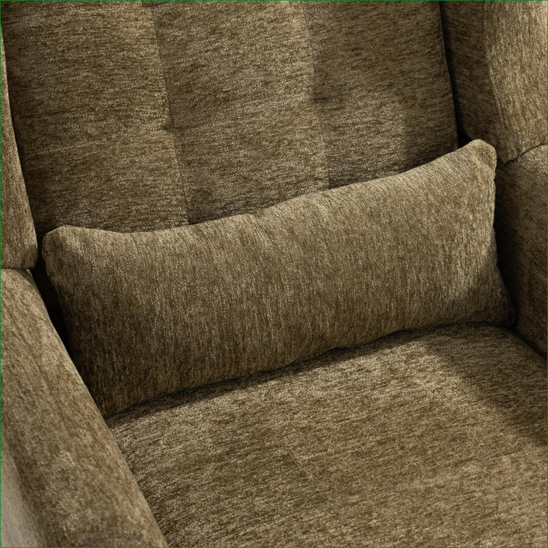 Fauteuil d'appoint rembourré en chenille, méridienne rembourrée vert olive avec coussin, pieds en bois massif pour petit salon et chambre à coucher