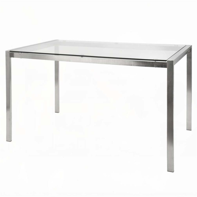 Fuji Contemporary Dining Table in Stainless Steel with Clear Glass Top by LumiSource
