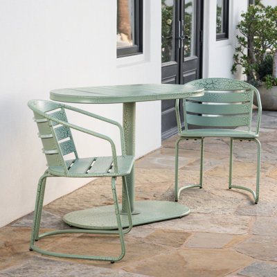 Patio Bistro Furniture - Iron, Matte Teal, 2 Chairs & Table Included Outdoor Iron For Backyard, Oval