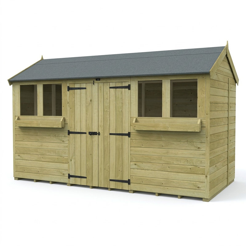 Total Sheds 12ft x 5ft Apex Summer Shed - Toughened Glass External Planters - Pressure Treated Timber - UK Manufactured