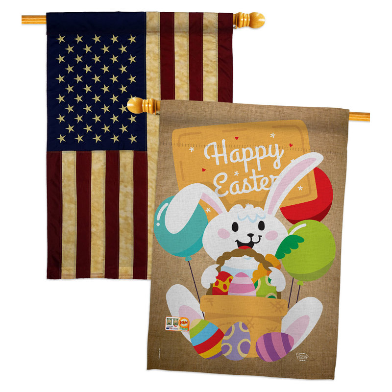 Drapeau de maison coloré avec œuf de Pâques et lapin 2 pi 3 pi x 2 pi 3 pi coloré