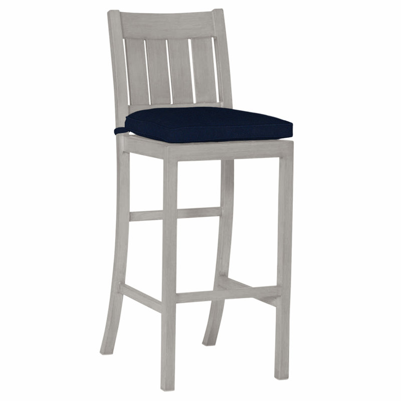 Club 30" Patio Bar Stool with Cushion, Welt, Indigo Velvet, Oyster