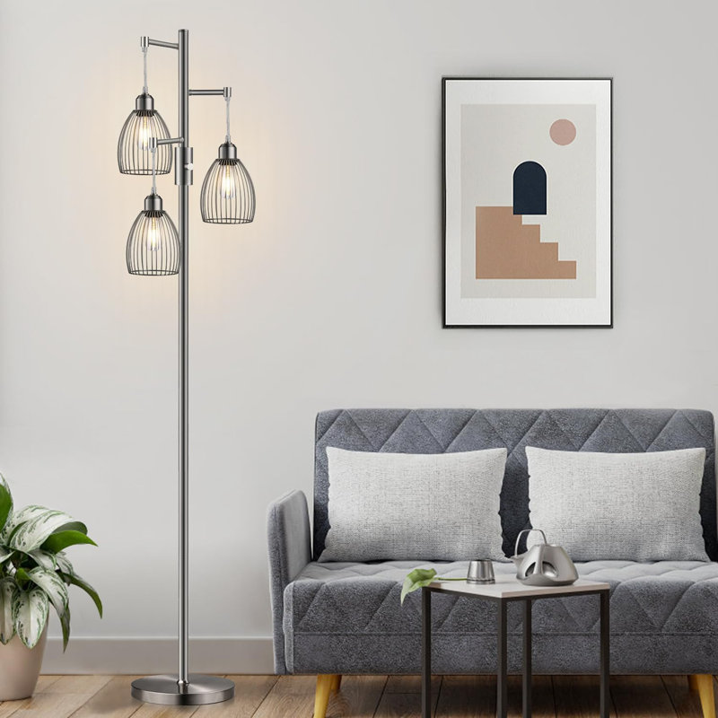 68.5'' LED Tree Floor Lamp with USB, Gray