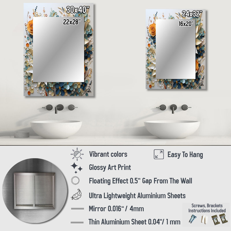 White Succulents Flowers Serene Succulents - Traditional Rectangular Wall Mirror, 32" x 24"