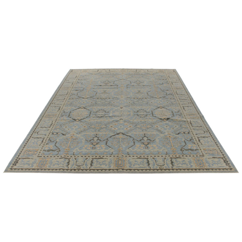 Tapis turc bleu clair et beige 9 x 12