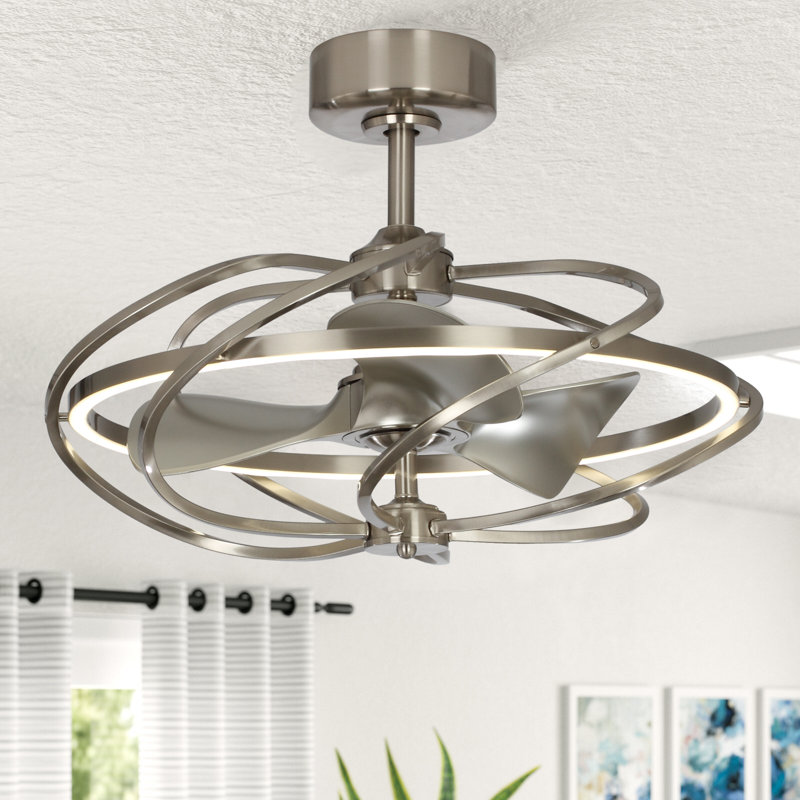 Velarde 27'' Ceiling Fan with LED Lights, Satin Nickel