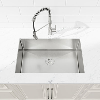Stainless Steel Kitchen Sink, 33″X19″ Drop In Single Bowl, Undermount Handmade Sink In Brushed Nickel, With US Standard Drain And Hook