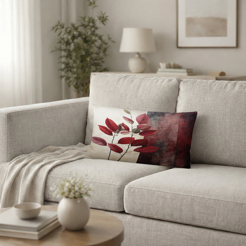 Coussin décoratif Bordeaux Bold Leaf II - Coussin décoratif à feuilles, H 12 po x l 20 po
