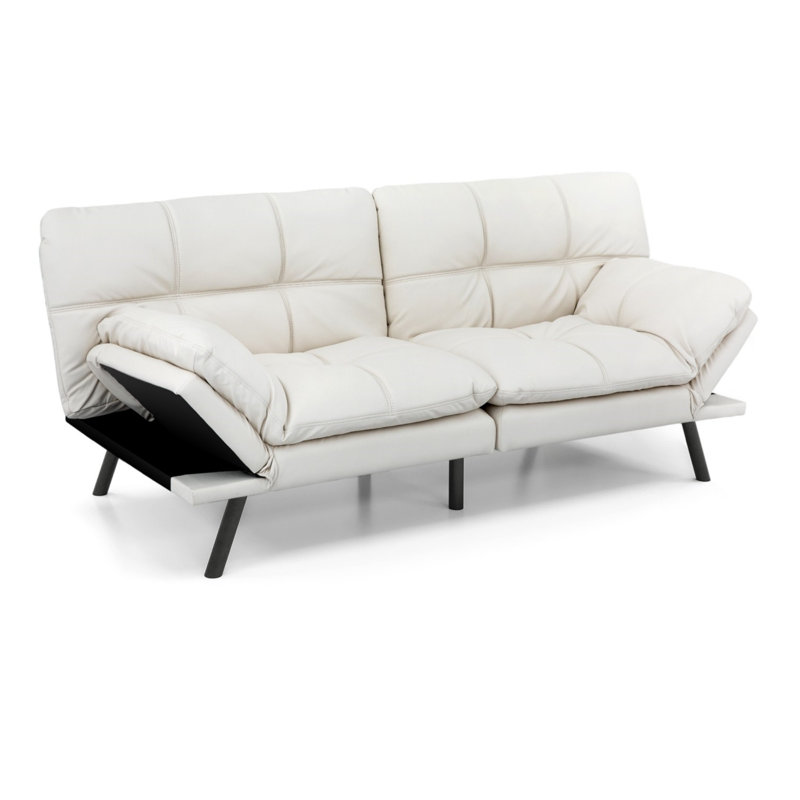 Canapé-lit futon convertible 3-en-1, deux accoudoirs, causeuse compacte robuste, Blanc