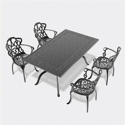 Ensemble de salle à manger de haute qualité, ensemble 5 pièces de meubles de patio en aluminium coulé avec coussins