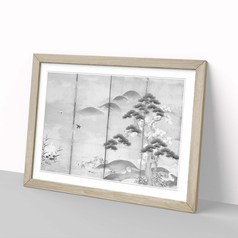 Birds & Flowers of Four Seasons by Kano Tan'yu - Picture Frame Painting Print, 27cm H x 36cm W x 2cm D, Oak Framed