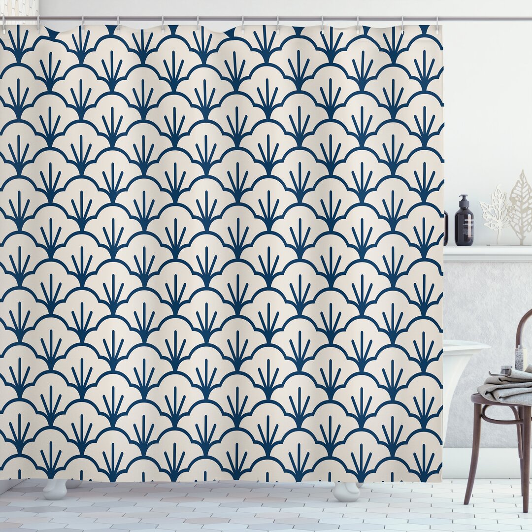 Duschvorhang, Eastern Cloud-Motiv, Art Deco, Dark Blue Creme