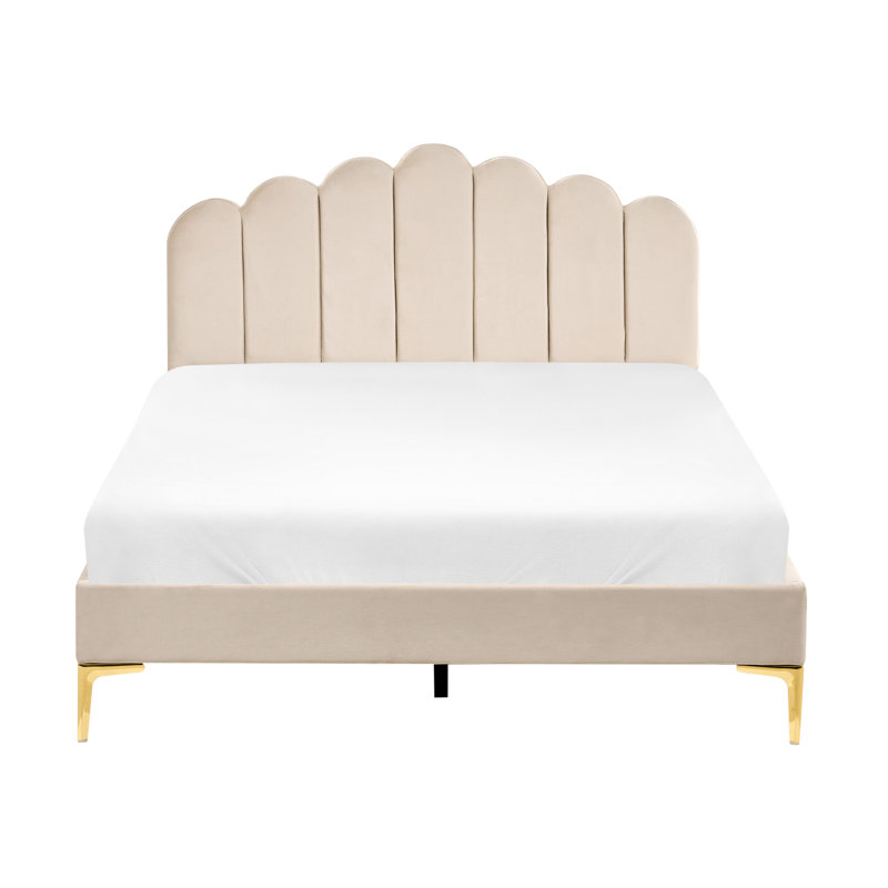 SAUVIAN Upholstered Bed, Beige, European Double (140 x 200 cm)