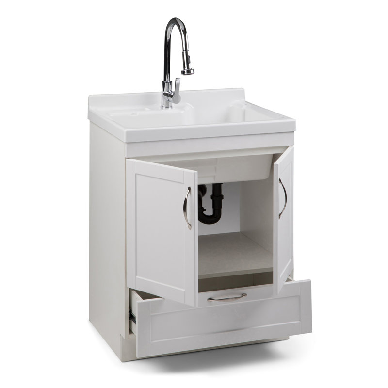 Armoire à linge 28 "avec robinet coulissant et évier ABS - blanc pur