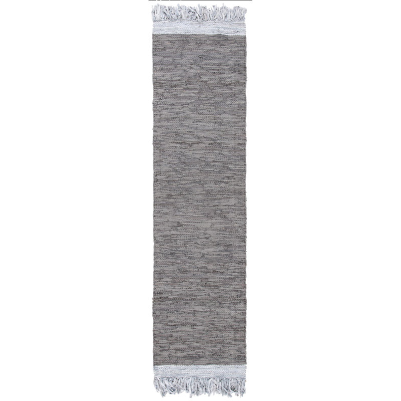Tapis de couleur unie en coton tissé à la main gris clair Exley, Tapis de couloir 2 pi 3 po x 6 pi