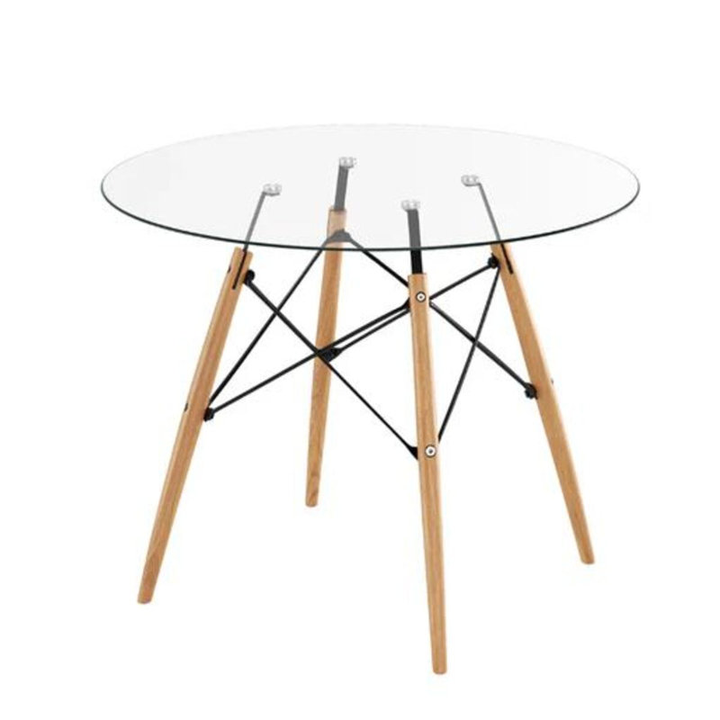Eiffel Glass Round Dining Table, 29.5"H x 32"L x 32"W